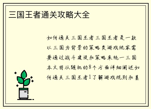 三国王者通关攻略大全