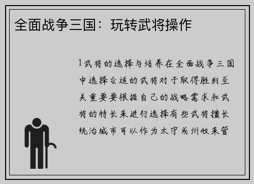 全面战争三国：玩转武将操作